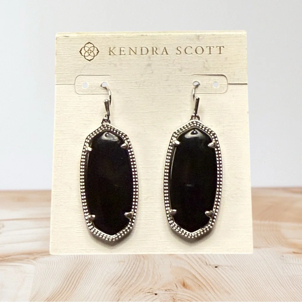 Kendra Scott “Elle” Black &  Silver Drop Earrings - Picture 2 of 4